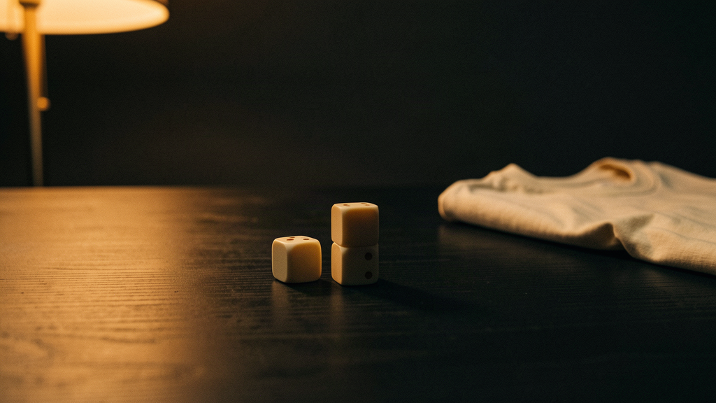 Guildworn hero, cream dice on a dark table